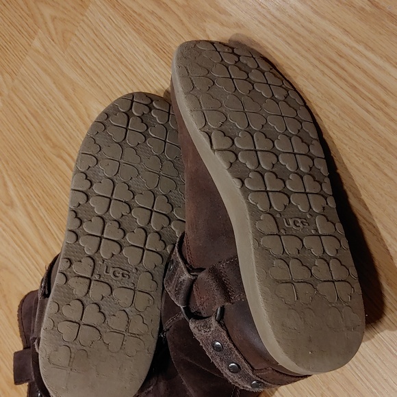 ❄️ UGG Australia Kids Short Moto Brown Leather Boots - Picture 6 of 7